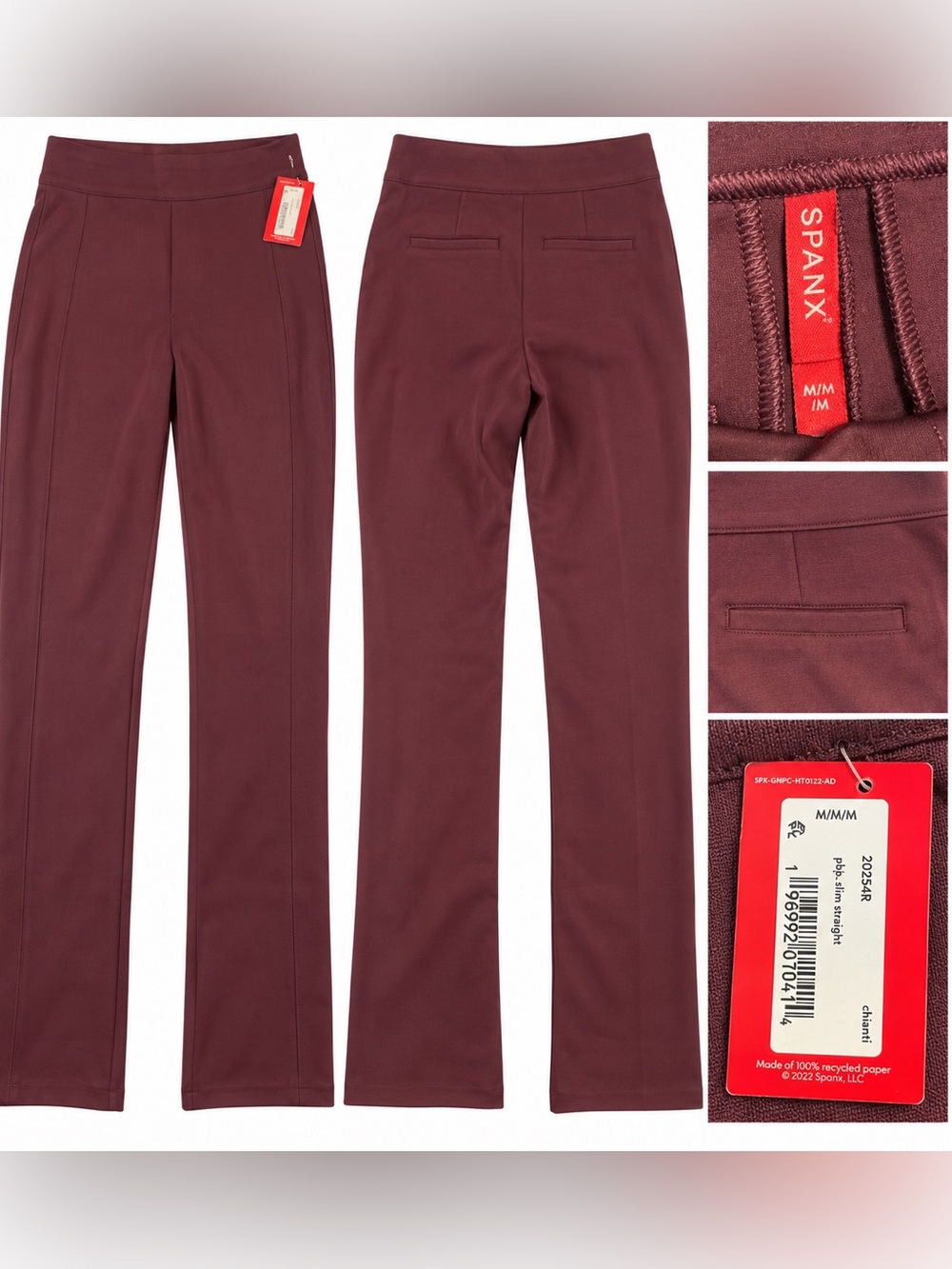 NWT SPANX Burgundy Pull On Straight Leg Pants Women’s M